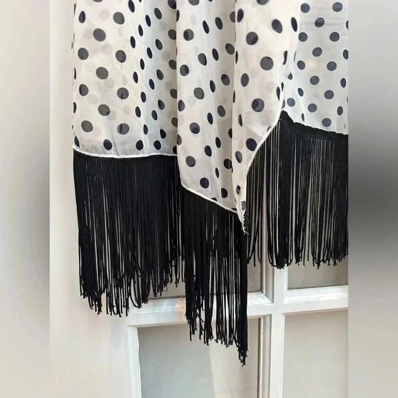 LuLaRoe Dark Navy Polka Dot Black Fringe Monroe Kimono Swim Coverup Size Large L - Picture 5 of 11